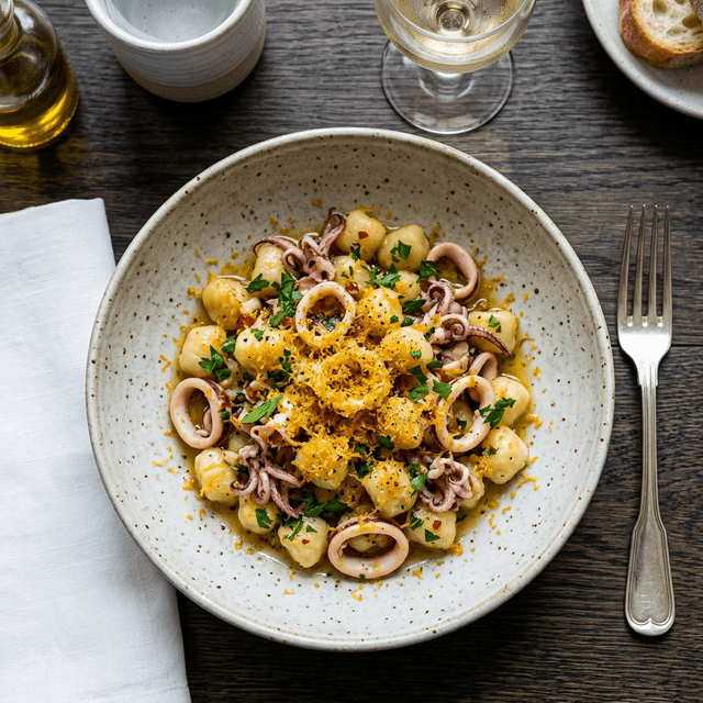 Chicche con Calamaretti e Bottarga